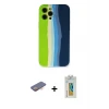 ieg™ iPhone 12 Pro Max Kılıf Yadigar Çizgi - Siyah Polymer Nano Ekran Koruyucu + Renkli Kamera Lens Koruma Cam - TU
