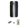 ieg™ iPhone 12 Pro Max Kılıf Yadigar Çizgi - Siyah Polymer Nano Ekran Koruyucu + Renkli Kamera Lens Koruma Cam - TU