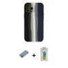 ieg™ iPhone 12 Pro Max Kılıf Yadigar Çizgi - Siyah Polymer Nano Ekran Koruyucu + Shine Kamera Lens Koruma Cam - PE