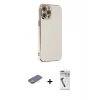 ieg™ iPhone 12 Pro Max Kılıf Yankı Serisi - Şeffaf Uv Polymer Nano Ekran Koruyucu + Renkli Kamera Lens Koruma Cam - SI