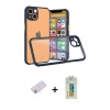 ieg™ iPhone 13 Mini Kılıf Nova Asil Özel Seri - Siyah Polymer Nano Ekran Koruyucu + Renkli Kamera Lens Koruma Cam - SI