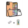 ieg™ iPhone 13 Mini Kılıf Nova Asil Özel Seri - Siyah Polymer Nano Ekran Koruyucu + Renkli Kamera Lens Koruma Cam - SI