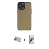 ieg™ iPhone 13 Pro Max Kılıf Ahenk Çizgi Serisi - Siyah Bilvis 3D Mat Cam Ekran Koruyucu + Rainbow Kamera Lens Koruma Cam - MR