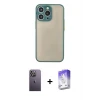 ieg™ iPhone 13 Pro Max Kılıf Ahenk Çizgi Serisi - Siyah Bilvis 5in1 3D Magic Cam Ekran Koruyucu + Neon Fosforlu Kamera Lens - BZ