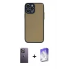 ieg™ iPhone 13 Pro Max Kılıf Ahenk Çizgi Serisi - Siyah Bilvis 5in1 3D Magic Cam Ekran Koruyucu + Neon Fosforlu Kamera Lens - BZ