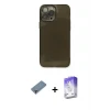 ieg™ iPhone 13 Pro Max Kılıf Ahenk Doku - Siyah Bilvis 5in1 3D Magic Cam Ekran Koruyucu + Metal Kamera Lens Koruma Cam - MR