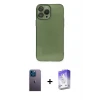 ieg™ iPhone 13 Pro Max Kılıf Ahenk Doku - Siyah Bilvis 5in1 3D Magic Cam Ekran Koruyucu + Neon Fosforlu Kamera Lens - MI