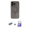ieg™ iPhone 13 Pro Max Kılıf Akış Minimal Özel Seri - Siyah Bilvis 5in1 5D Magic Hayalet Cam Ekran Koruyucu + Renkli Kamera Lens Koruma Cam - PE