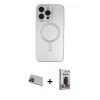 ieg™ iPhone 13 Pro Max Kılıf Akış Minimal Özel Seri - Siyah Bilvis Hayalet Cam Ekran Koruyucu + Rainbow Kamera Lens Koruma Cam - MI
