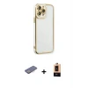 ieg™ iPhone 13 Pro Max Kılıf Çekirdek Klasik Serisi - Şeffaf Maxco Cam Ekran Koruyucu + Renkli Kamera Lens Koruma Cam - PE