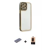 ieg™ iPhone 13 Pro Max Kılıf Çekirdek Klasik Serisi - Şeffaf Maxco Cam Ekran Koruyucu + Renkli Kamera Lens Koruma Cam - PE