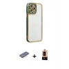 ieg™ iPhone 13 Pro Max Kılıf Çekirdek Klasik Serisi - Şeffaf Maxco Cam Ekran Koruyucu + Renkli Kamera Lens Koruma Cam - PE