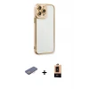 ieg™ iPhone 13 Pro Max Kılıf Çekirdek Klasik Serisi - Şeffaf Maxco Cam Ekran Koruyucu + Renkli Kamera Lens Koruma Cam - PE