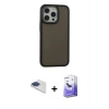 ieg™ iPhone 13 Pro Max Kılıf Eksen Işık - Siyah Bilvis 5in1 5D Magic Hayalet Cam Ekran Koruyucu + Pers Alüminyum Kamera Lens - LT