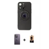 ieg™ iPhone 13 Pro Max Kılıf Eksen Klasik Prime - Şeffaf Maxco Cam Ekran Koruyucu + Neon Fosforlu Kamera Lens - BZ
