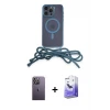 ieg™ iPhone 13 Pro Max Kılıf Eksen Özel Seri - Siyah Bilvis 5in1 5D Magic Hayalet Cam Ekran Koruyucu + Neon Fosforlu Kamera Lens - BZ