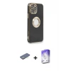 ieg™ iPhone 13 Pro Max Kılıf İz Form Serisi - Siyah Bilvis 5in1 3D Magic Cam Ekran Koruyucu + Renkli Kamera Lens Koruma Cam - YL