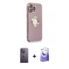 ieg™ iPhone 13 Pro Max Kılıf İz Form Serisi - Siyah Bilvis 5in1 5D Magic Hayalet Cam Ekran Koruyucu + Neon Fosforlu Kamera Lens - BZ