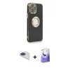 ieg™ iPhone 13 Pro Max Kılıf İz Form Serisi - Siyah Bilvis 5in1 5D Magic Hayalet Cam Ekran Koruyucu + Pers Alüminyum Kamera Lens - LT