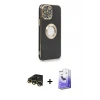 ieg™ iPhone 13 Pro Max Kılıf İz Form Serisi - Siyah Bilvis 5in1 5D Magic Hayalet Cam Ekran Koruyucu + Raze Metal Kamera Lens - GD