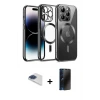 ieg™ iPhone 13 Pro Max Kılıf Nova Işık Özel Seri - Siyah 3D Antistatik Hayalet Cam Ekran Koruyucu + Pers Alüminyum Kamera Lens - LT