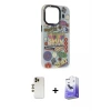 ieg™ iPhone 13 Pro Max Kılıf Siluet Çizgi Koleksiyonu - Siyah Bilvis 5in1 5D Magic Hayalet Cam Ekran Koruyucu + Shine Kamera Lens - GD