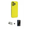 ieg™ iPhone 13 Pro Max Kılıf Siluet Minimal Özel Seri - Siyah 3D Antistatik Hayalet Cam Ekran Koruyucu + Rainbow Kamera Lens Koruma Cam - BZ