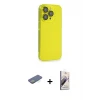 ieg™ iPhone 13 Pro Max Kılıf Siluet Minimal Özel Seri - Siyah Bilvis 3D Mat Cam Ekran Koruyucu + Renkli Kamera Lens Koruma Cam - YL