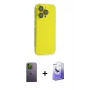 ieg™ iPhone 13 Pro Max Kılıf Siluet Minimal Özel Seri - Siyah Bilvis 5in1 5D Magic Hayalet Cam Ekran Koruyucu + Neon Fosforlu Kamera Lens - YL