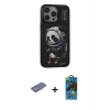 ieg™ iPhone 13 Pro Max Kılıf Siluet Modern Özel Seri - Siyah 18D Cam Ekran Koruyucu + Renkli Kamera Lens Koruma Cam - PE