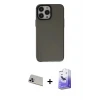ieg™ iPhone 13 Pro Max Kılıf Zirve Doku Koleksiyonu - Siyah Bilvis 5in1 5D Magic Hayalet Cam Ekran Koruyucu + Rainbow Kamera Lens Koruma Cam - MR