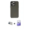 ieg™ iPhone 13 Pro Max Kılıf Zirve Doku Koleksiyonu - Siyah Bilvis 5in1 5D Magic Hayalet Cam Ekran Koruyucu + Rainbow Kamera Lens Koruma Cam - MI