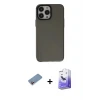 ieg™ iPhone 13 Pro Max Kılıf Zirve Doku Koleksiyonu - Siyah Bilvis 5in1 5D Magic Hayalet Cam Ekran Koruyucu + Shine Kamera Lens Koruma Cam - PE