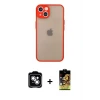 ieg™ iPhone 14 Kılıf Ahenk Çizgi Serisi - Siyah Buffer Cam Ekran Koruyucu + PVD Metal Kamera Lens - GS