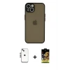 ieg™ iPhone 14 Kılıf Ahenk Çizgi Serisi - Siyah Buffer Cam Ekran Koruyucu + Shine Kamera Lens - GS