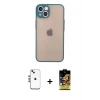 ieg™ iPhone 14 Kılıf Ahenk Çizgi Serisi - Siyah Buffer Cam Ekran Koruyucu + Shine Kamera Lens - GS