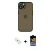 ieg™ iPhone 14 Kılıf Ahenk Çizgi Serisi - Siyah Buffer Hayalet Cam Ekran Koruyucu + Diamond Kamera Lens - KI