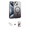 ieg™ iPhone 14 Kılıf Ahenk Doku Özel Seri - Siyah Bilvis 3D Mat Cam Ekran Koruyucu + Diamond Kamera Lens - PE
