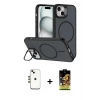 ieg™ iPhone 14 Kılıf Çekirdek Klasik - Siyah Buffer Cam Ekran Koruyucu + Shine Kamera Lens - GD