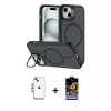 ieg™ iPhone 14 Kılıf Çekirdek Klasik - Siyah Buffer Hayalet Cam Ekran Koruyucu + Shine Kamera Lens - GI