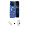 ieg™ iPhone 14 Kılıf Eksen Çizgi - Şeffaf Pasifik Cam Ekran Koruyucu + Diamond Kamera Lens - KI