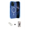 ieg™ iPhone 14 Kılıf Eksen Çizgi - Siyah Bilvis 3D Cam Ekran Koruyucu + Diamond Kamera Lens - KI