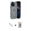 ieg™ iPhone 14 Kılıf Eksen Çizgi - Siyah Bilvis 3D Cam Ekran Koruyucu + Diamond Kamera Lens - KI