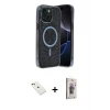ieg™ iPhone 14 Kılıf Eksen Çizgi - Siyah Bilvis 3D Cam Ekran Koruyucu + Diamond Kamera Lens - KI