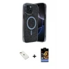 ieg™ iPhone 14 Kılıf Eksen Çizgi - Siyah Buffer Hayalet Cam Ekran Koruyucu + Diamond Kamera Lens - KI