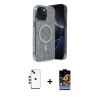 ieg™ iPhone 14 Kılıf Eksen Çizgi - Siyah Buffer Hayalet Cam Ekran Koruyucu + Shine Kamera Lens - KI