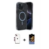 ieg™ iPhone 14 Kılıf Eksen Çizgi - Siyah Buffer Hayalet Cam Ekran Koruyucu + Shine Kamera Lens - KI