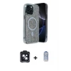 ieg™ iPhone 14 Kılıf Eksen Çizgi - Siyah Joko Magic 5D Cam + PVD Metal Kamera Lens - SH