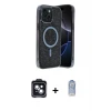 ieg™ iPhone 14 Kılıf Eksen Çizgi - Siyah Joko Magic 5D Cam + PVD Metal Kamera Lens - SH