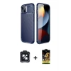 ieg™ iPhone 14 Kılıf Eksen Form Prime - Siyah Buffer Cam Ekran Koruyucu + PVD Metal Kamera Lens - SH